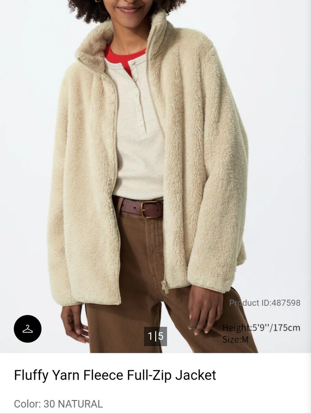 Uniqlo Women's Fluffy Yarn Fleece Full-Zip Jacket Size XS Natural